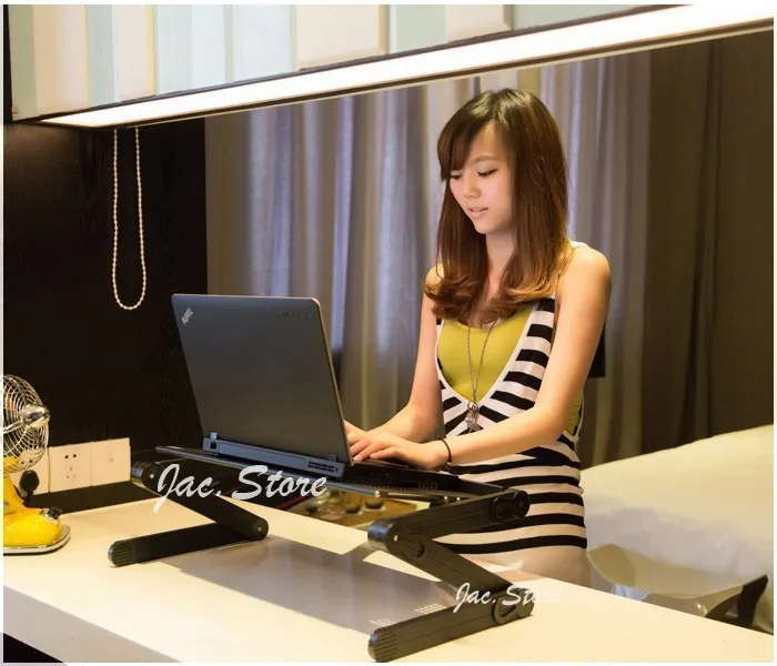 Light Yet Strong Folding Recliner Laptop Table with Big Fan and Double Mouse Pad Full Black Color (2)