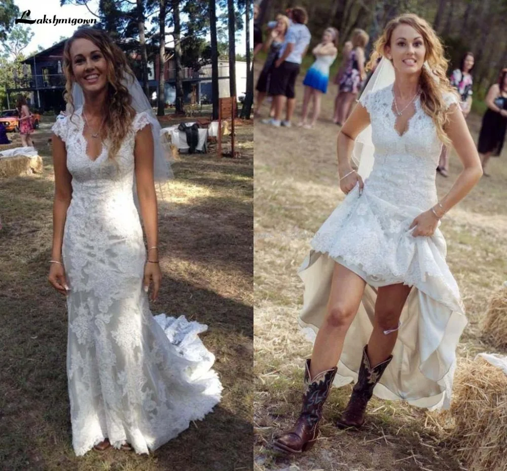 Vintage white Wedding Dresses V Neck Cap Sleeves Lace Wedding Dresses Cowgirls High Low Backless Bridal Wedding Gown
Vintage white Wedding Dresses V Neck Cap Sleeves Lace Wedding Dresses Cowgirls High Low Backless Bridal Wedding Gown