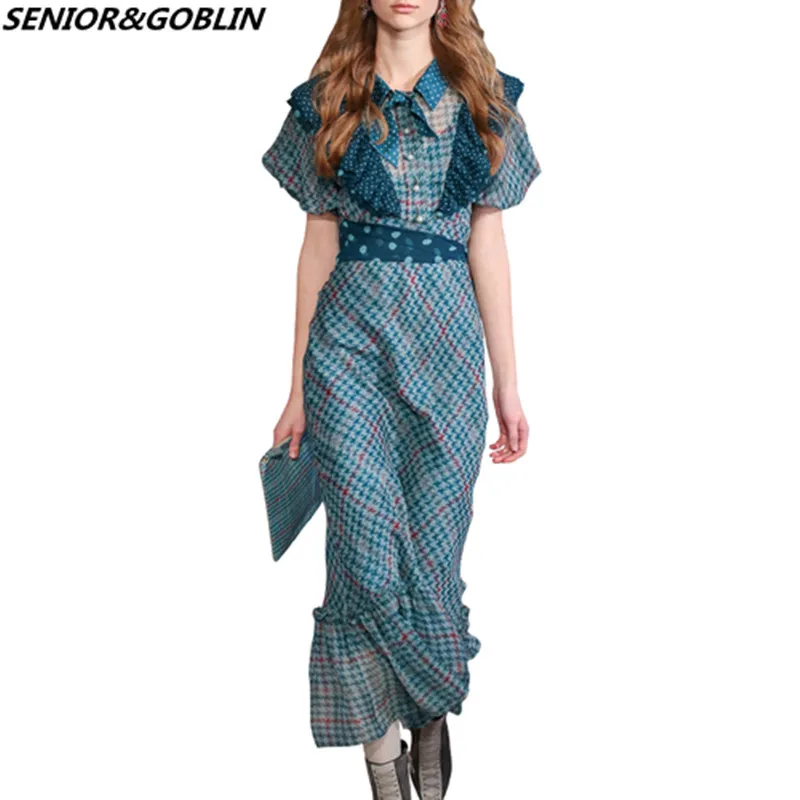 New 2019 Summer Runway Designer Long Mermaid Party Dress Women Bow Houndstooth Ruffles Pearl Button Short Sleeve Elegant Dresses
New 2019 Summer Runway Designer Long Mermaid Party Dress Women Bow Houndstooth Ruffles Pearl Button Short Sleeve Elegant Dresses