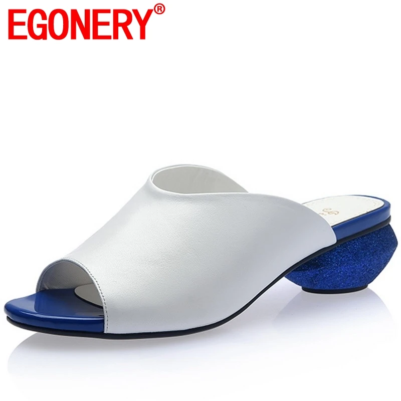 EGONERY summer leather slippers blue woman fashion sandals genuine cow leather strange style 3cm low heels mules shoes slides
EGONERY summer leather slippers blue woman fashion sandals genuine cow leather strange style 3cm low heels mules shoes slides