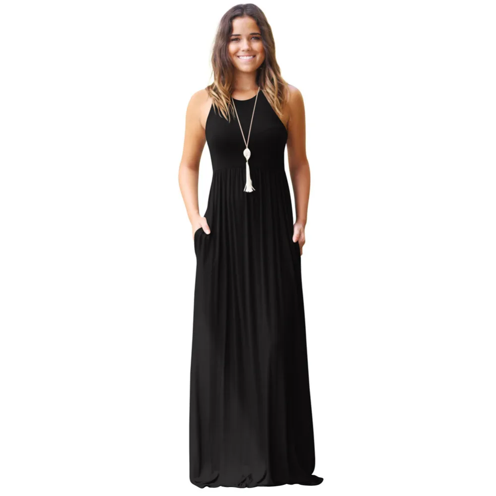 black O Neck Sleeveless High Waist Halter Long Dress