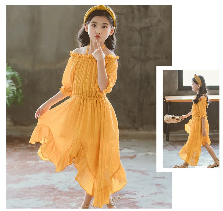 asymmetrical ruffles solid princess dresses girls baby kids chiffon dress short sleeve party dresses for big girls fashion 2018 (14)