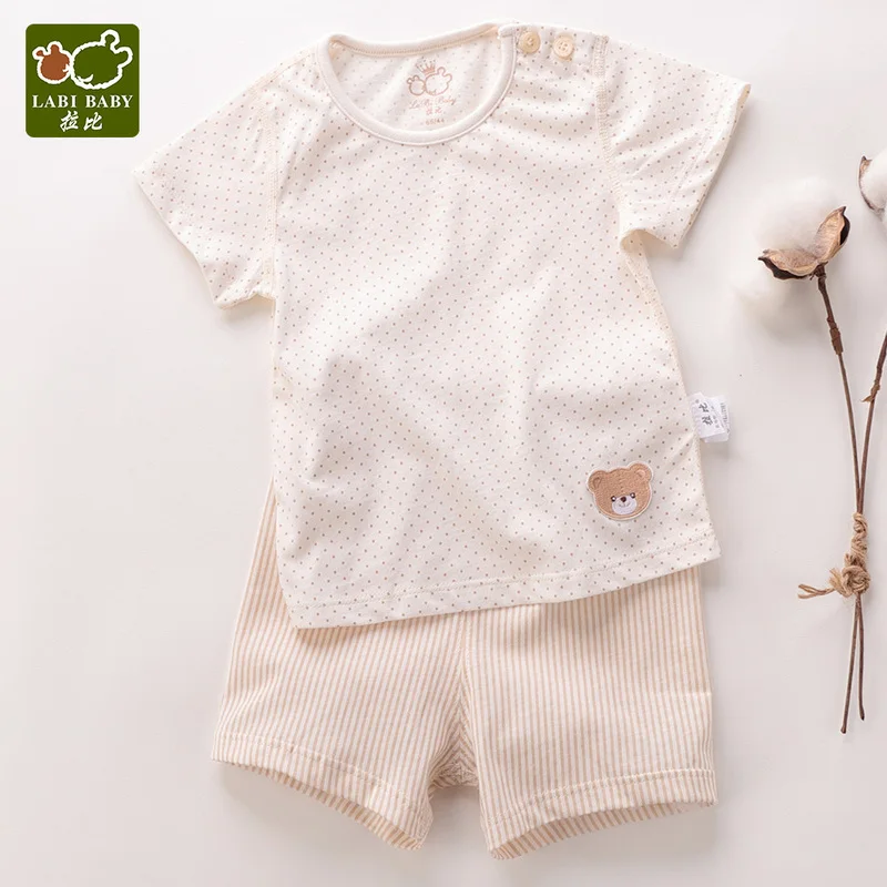 Unisex Cotton Sleepwear Set Toddlers Light Apricot Dots T Shirt Short Sleeve Top Striped Shorts Casual Suits Kids Children
Unisex Cotton Sleepwear Set Toddlers Light Apricot Dots T Shirt Short Sleeve Top Striped Shorts Casual Suits Kids Children