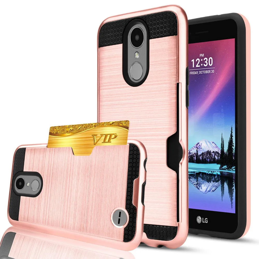 Slim Fit shockproof hard Case with built-in Credit Card / ID Slot Brushed Metal Texture for LG K20 Plus / LV5 / K10 2017
Slim Fit shockproof hard Case with built-in Credit Card / ID Slot Brushed Metal Texture for LG K20 Plus / LV5 / K10 2017