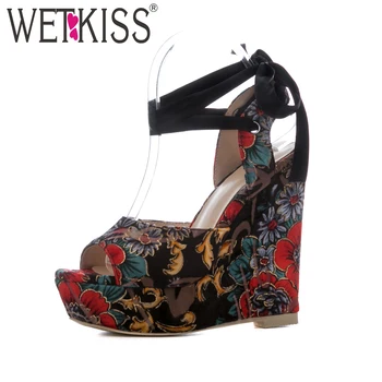 WETKISS 2018 Cross Strap High Heels Wedges Peep Toe Printing Footwear New Summer Fashion Ladies Platform Shoes Women Sandals 
WETKISS 2018 Cross Strap High Heels Wedges Peep Toe Printing Footwear New Summer Fashion Ladies Platform Shoes Women Sandals