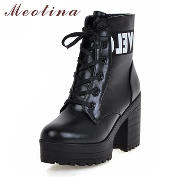 Meotina Ankle Boots Winter Boots Women Lace-Up Square Heel Short Boots Platform Super High Heel Shoes Female Black Plus Size 43
Meotina Ankle Boots Winter Boots Women Lace-Up Square Heel Short Boots Platform Super High Heel Shoes Female Black Plus Size 43