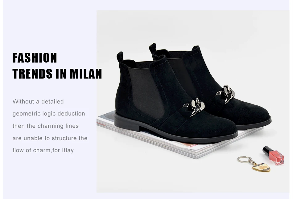 Donna-in kid suede ankle boots fashion metallic chains genuine leather women boots 1608-N5 (4)
