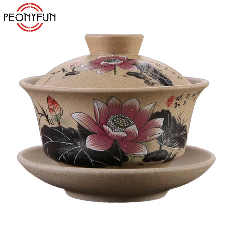 Чайная чашка Gaiwan 120 мл античная грубая керамика ручная роспись чайная