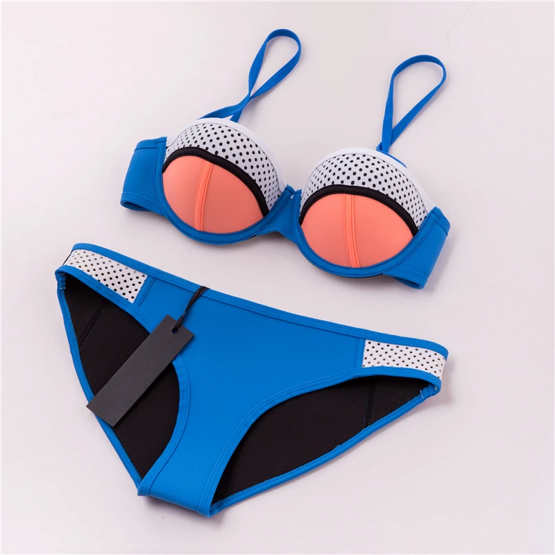 

MUXILOVE 100% Real Neoprene Sexy Color Conjoin Hollow PUSH UP Women Bikini Set Swimwear Swimsuit Bathing Suit Biquini