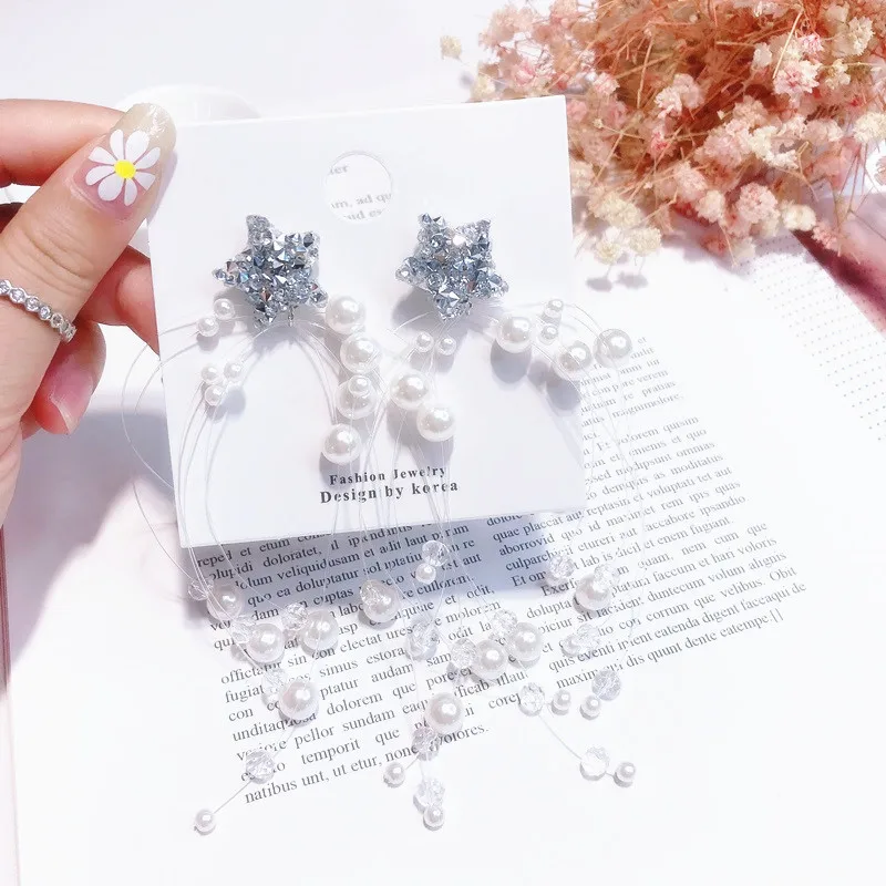 925 Sterling Silver Needle Bling Crystal Long Transparent Line Simulated Pearl Tassel Drop Earrings Fashion Women Party Jewelry
925 Sterling Silver Needle Bling Crystal Long Transparent Line Simulated Pearl Tassel Drop Earrings Fashion Women Party Jewelry