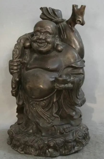 S1621 18" Chinese Bronze cucurbit Stand moneybag Happy Laugh Maitreya Buddha Statue
S1621 18" Chinese Bronze cucurbit Stand moneybag Happy Laugh Maitreya Buddha Statue