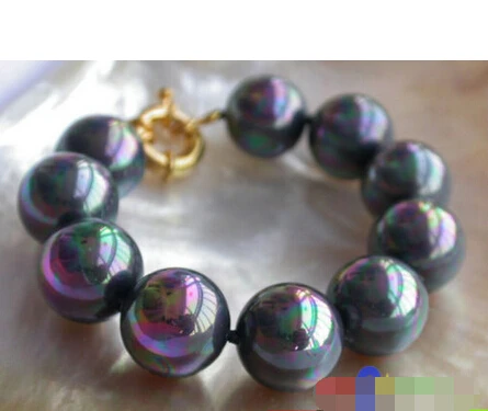 p2425 8" 16MM PEACOCK BLACK SOUTH SEA SHELL PEARL BRACELET @^Noble style Natural Fine jewe FREE SHIPPING