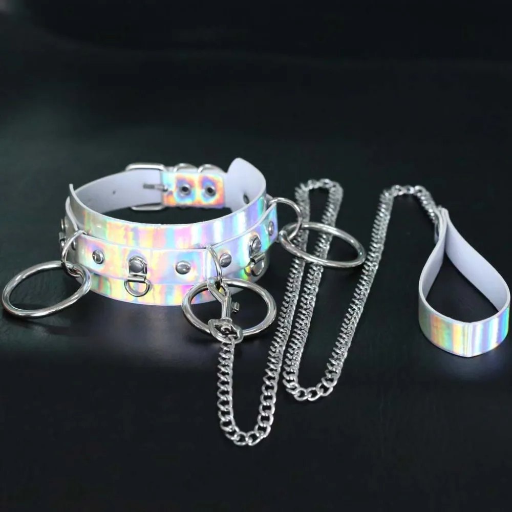 Holographic Choker Sexy Punk Rainbow Leather Collar With Chain Leash Party Harajuku Kawaii Emo Rave Festival Costume Jewelry
Holographic Choker Sexy Punk Rainbow Leather Collar With Chain Leash Party Harajuku Kawaii Emo Rave Festival Costume Jewelry