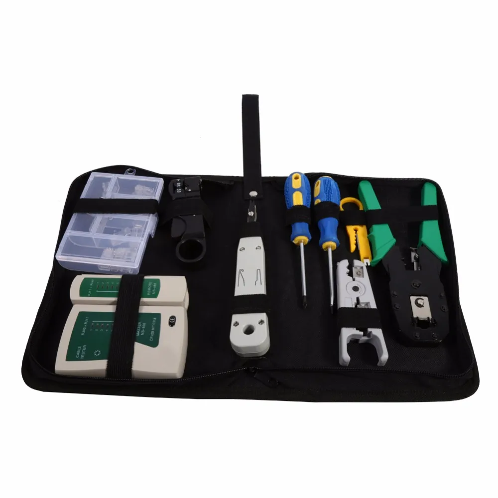 RJ45 RJ11 Crimper Cable Tester Cutter Punch Down Tool Cable Strippers Screwdriver Network Kit Set Wire Line Detector Connectors
RJ45 RJ11 Crimper Cable Tester Cutter Punch Down Tool Cable Strippers Screwdriver Network Kit Set Wire Line Detector Connectors
