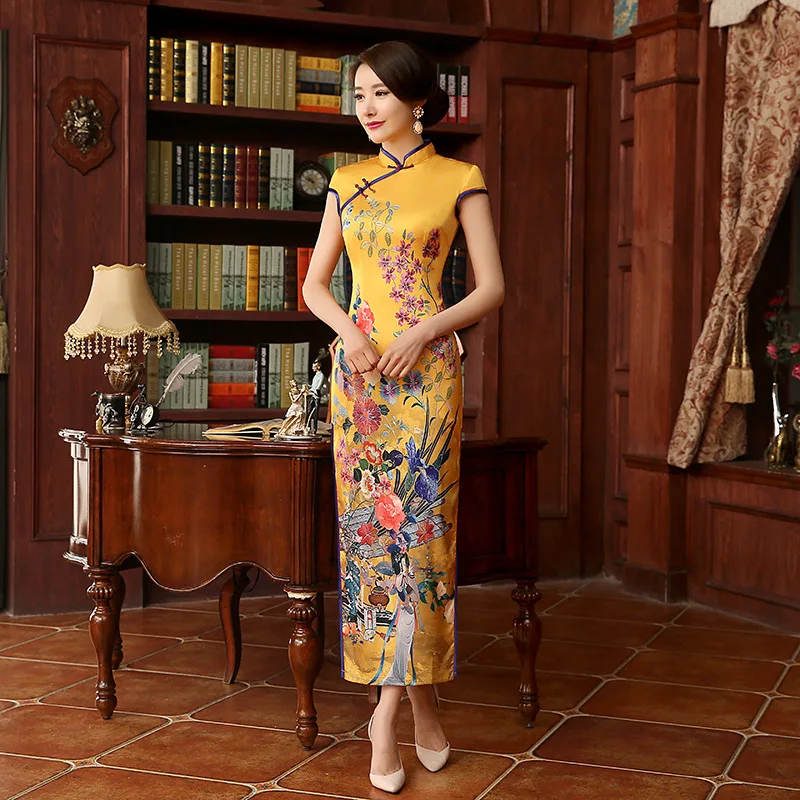 Женское платье Ципао длинное красное синее повседневное|cheongsam wedding|silk cheongsamchinese