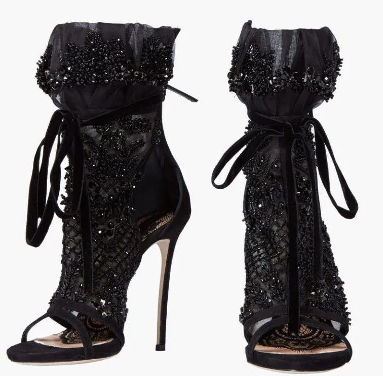 Crystal Bead Black Women Zipper Ankle Boots Open Toe High Heel Lace Up Party Women Shoes Summer Mesh Cut-outs Sandals Big Size
Crystal Bead Black Women Zipper Ankle Boots Open Toe High Heel Lace Up Party Women Shoes Summer Mesh Cut-outs Sandals Big Size