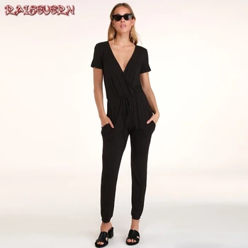 RAISEVERN Women Elegant Short Sleeve Long Solid Jumpsuit Lady Work Office Romper Female Sexy Deep V-Nexk Lace-up Casual Playsuit
RAISEVERN Women Elegant Short Sleeve Long Solid Jumpsuit Lady Work Office Romper Female Sexy Deep V-Nexk Lace-up Casual Playsuit