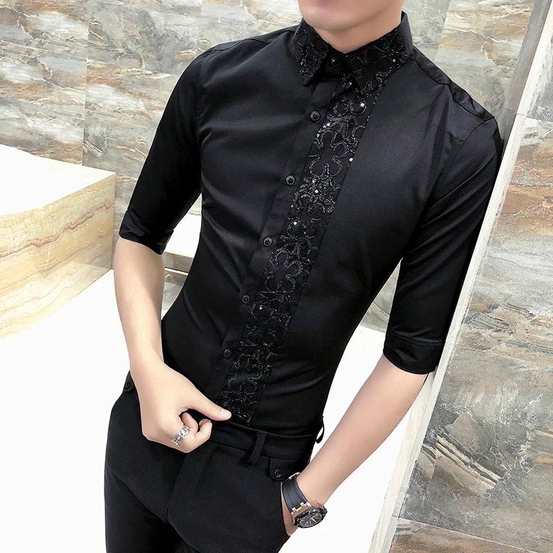 British Style Men Shirt Spring Summer Men Clothes 2019 Half Sleeve Shirt Men Sexy Lace Patchwork Casual Slim Fit Mens Shirts 3XL
British Style Men Shirt Spring Summer Men Clothes 2019 Half Sleeve Shirt Men Sexy Lace Patchwork Casual Slim Fit Mens Shirts 3XL