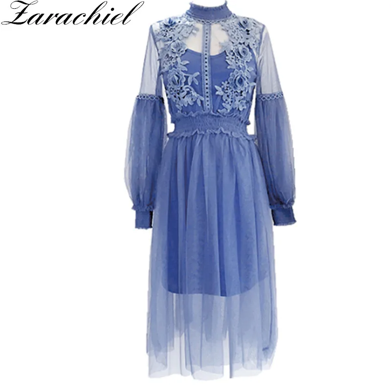 New 2019 Summer Sweet Flower Gauze Lace Patchwork Mesh Dress Women Two Piece Lace Peter Lantern Sleeve Stand Collar Voile Dress
New 2019 Summer Sweet Flower Gauze Lace Patchwork Mesh Dress Women Two Piece Lace Peter Lantern Sleeve Stand Collar Voile Dress