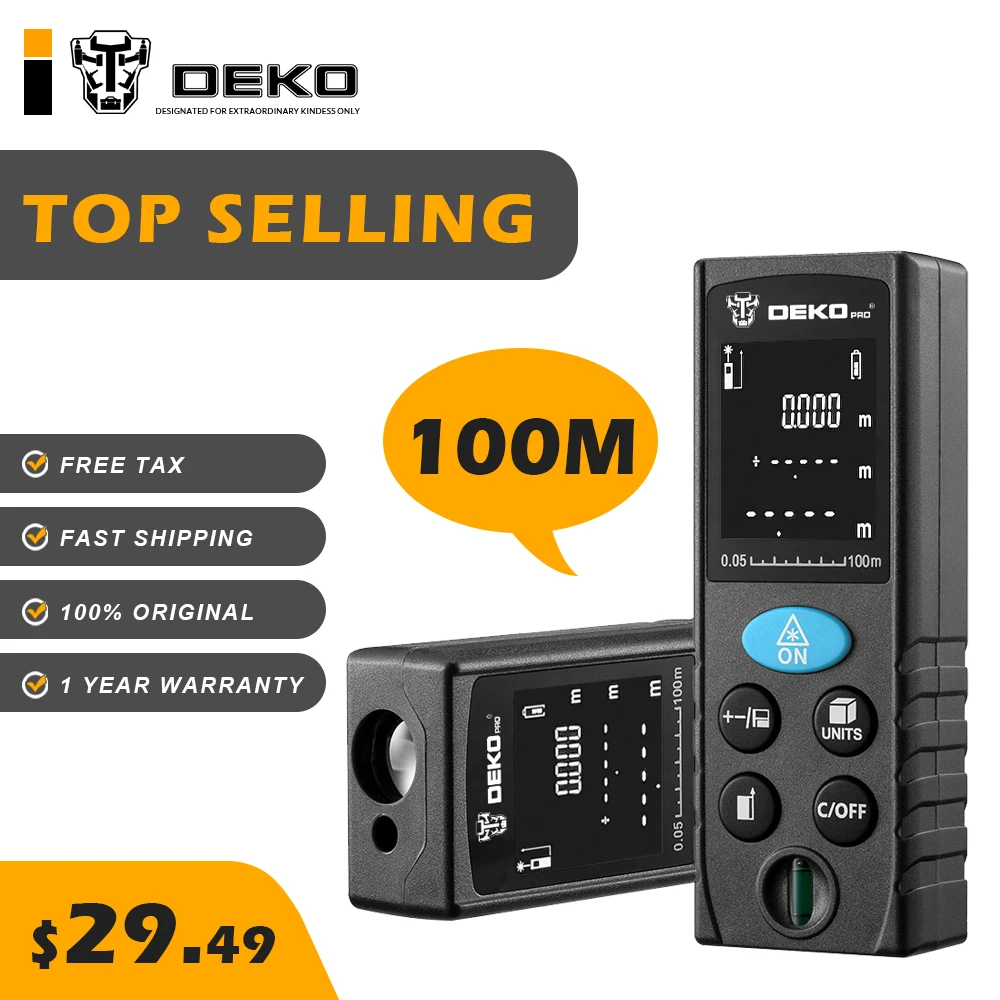 DEKO LRD110 Laser Distance Meter Digital Laser Measure Range Finder Distance/Area/ Volume/Pythagorean Hunting Range Finder
DEKO LRD110 Laser Distance Meter Digital Laser Measure Range Finder Distance/Area/ Volume/Pythagorean Hunting Range Finder