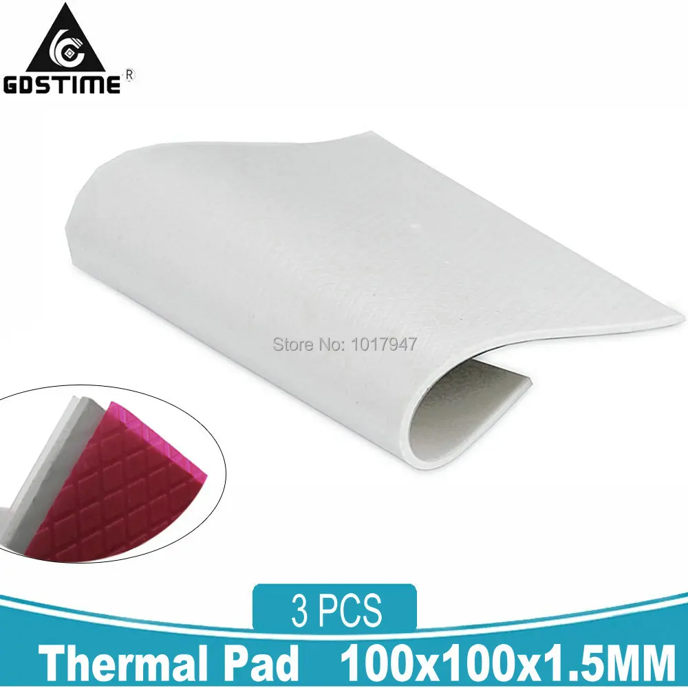 3Pcs Gdstime 100mm*100mm* 1.5mm Thermal Pad Sheets GPU CPU IC Heatsink Cooling Conductive North South Bridge Silicone Pad
3Pcs Gdstime 100mm*100mm* 1.5mm Thermal Pad Sheets GPU CPU IC Heatsink Cooling Conductive North South Bridge Silicone Pad