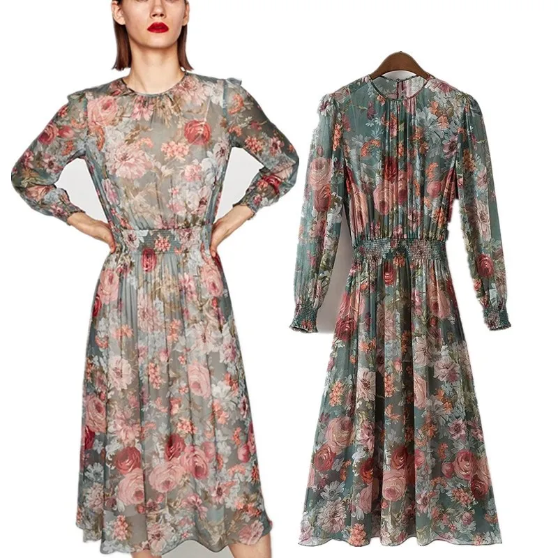 Women Elegant Floral Chiffon Dress Transparent Two-pieces Set Long Sleeve Eastic Waist Casual Midi dresses Vestidos 2018 Autumn
Women Elegant Floral Chiffon Dress Transparent Two-pieces Set Long Sleeve Eastic Waist Casual Midi dresses Vestidos 2018 Autumn