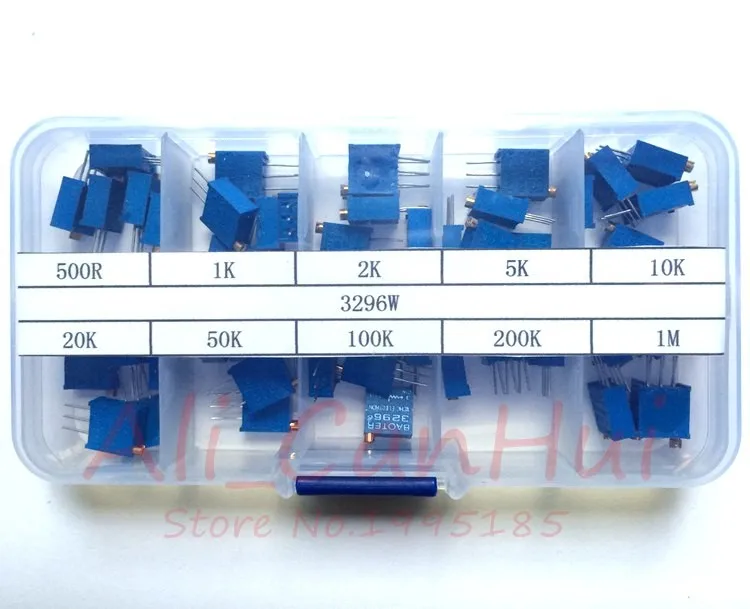 50Pcs/Lot 3296W Multiturn Trimmer Potentiometer Kit High Precision 3296 Variable Resistor 500R 1K 2K 5K 10K 20K 50K 100K 200K 1M
50Pcs/Lot 3296W Multiturn Trimmer Potentiometer Kit High Precision 3296 Variable Resistor 500R 1K 2K 5K 10K 20K 50K 100K 200K 1M