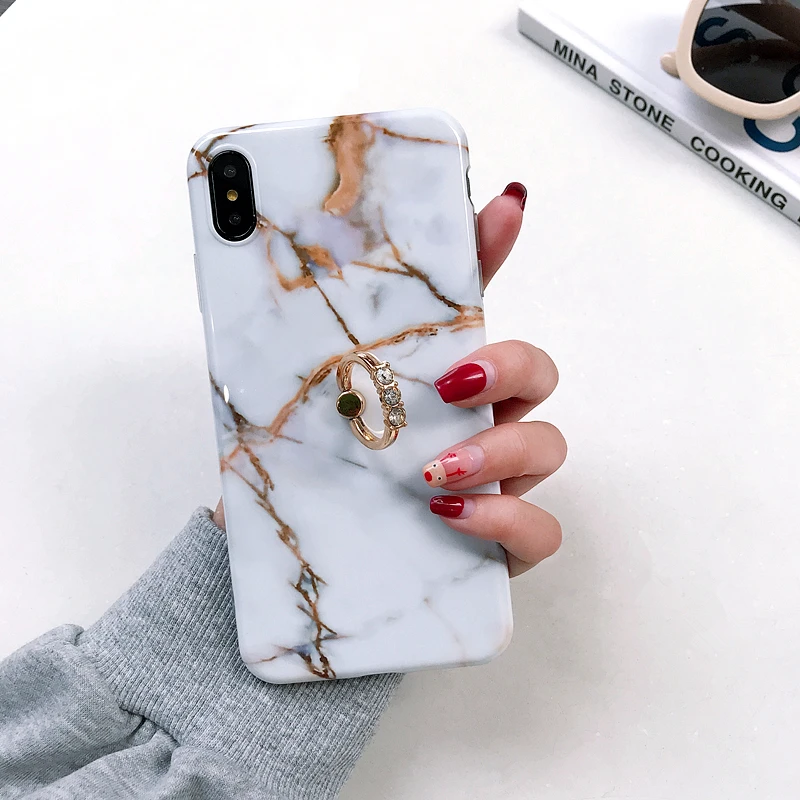Case For iPhone X Xr Xs Max Cover Luxury Crack Marble Skin Bling Diamond (2)