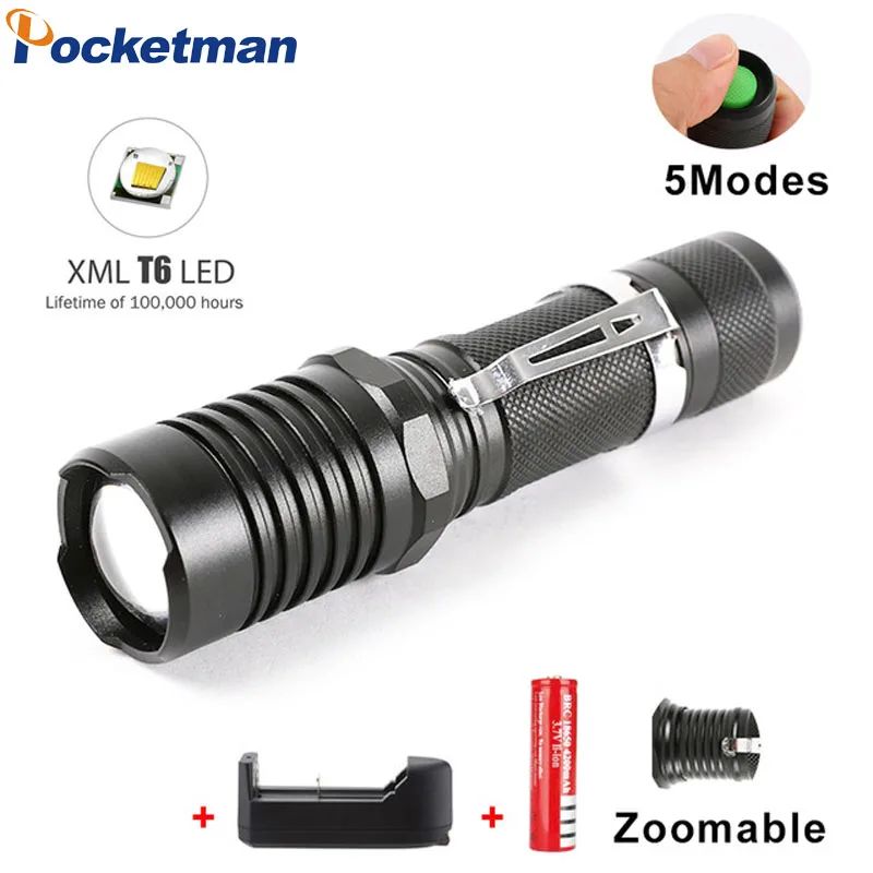 Super Bright Tactical Flashlight Zoomable Water-Resistant Led Torch 3800 Lumens LED XM-L T6 5 Light Modes For 18650 battery
Super Bright Tactical Flashlight Zoomable Water-Resistant Led Torch 3800 Lumens LED XM-L T6 5 Light Modes For 18650 battery