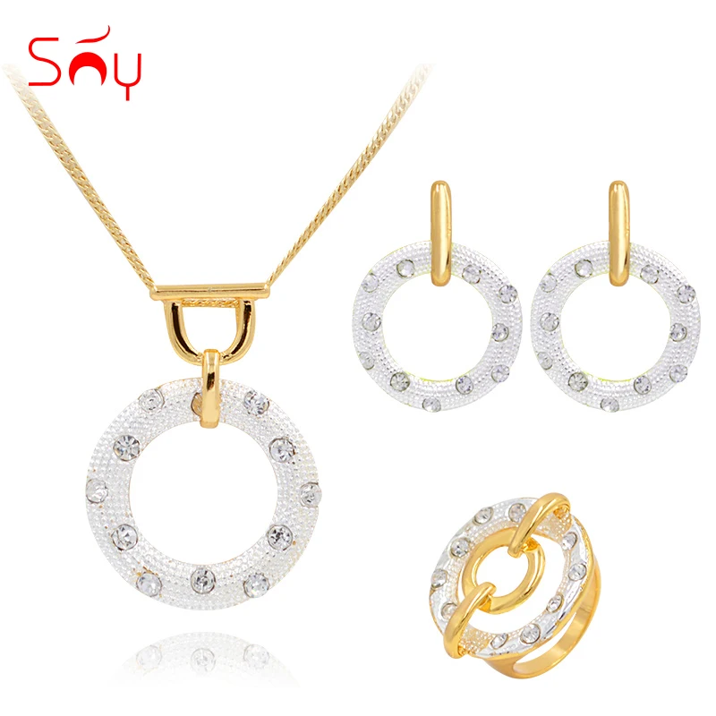 Sunny Jewelry Women Wedding Bridal Jewelry Sets Alloy Cubic Zirconia Necklace Pendant Earrings Ring Round Hollow For Party Gift
Sunny Jewelry Women Wedding Bridal Jewelry Sets Alloy Cubic Zirconia Necklace Pendant Earrings Ring Round Hollow For Party Gift