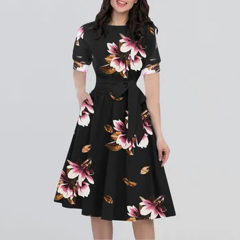 Women Summer Dress Floral Pattern Oansatz Half Shell Bag Sharpen Knee Length Casual Party Clothes Elegant Dresses De Festa
Women Summer Dress Floral Pattern Oansatz Half Shell Bag Sharpen Knee Length Casual Party Clothes Elegant Dresses De Festa