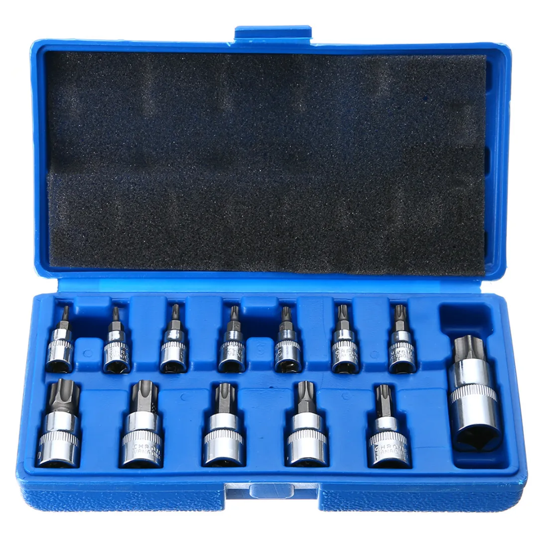 13Pcs 1/4" 3/8" 1/2" Spanner Socket Set Drive Tamper Proof Torx Star Bit Socket Kit Set for Repair Tools Wrench Hand Tool W/Case
13Pcs 1/4" 3/8" 1/2" Spanner Socket Set Drive Tamper Proof Torx Star Bit Socket Kit Set for Repair Tools Wrench Hand Tool W/Case