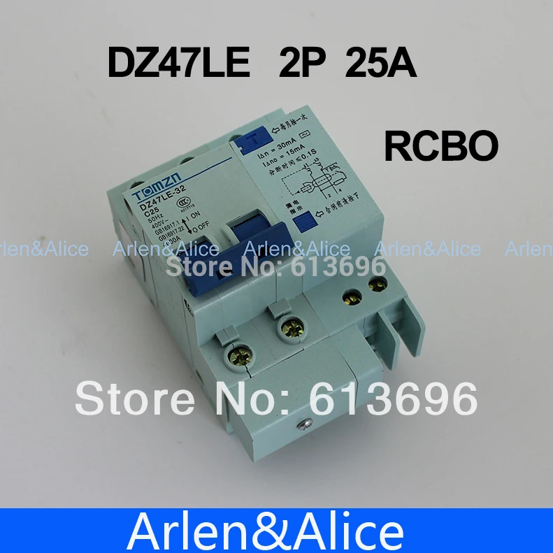 Автоматический выключатель DZ47LE 2P 25A 230V ~ 50HZ/60HZ остаточного тока с защитой от