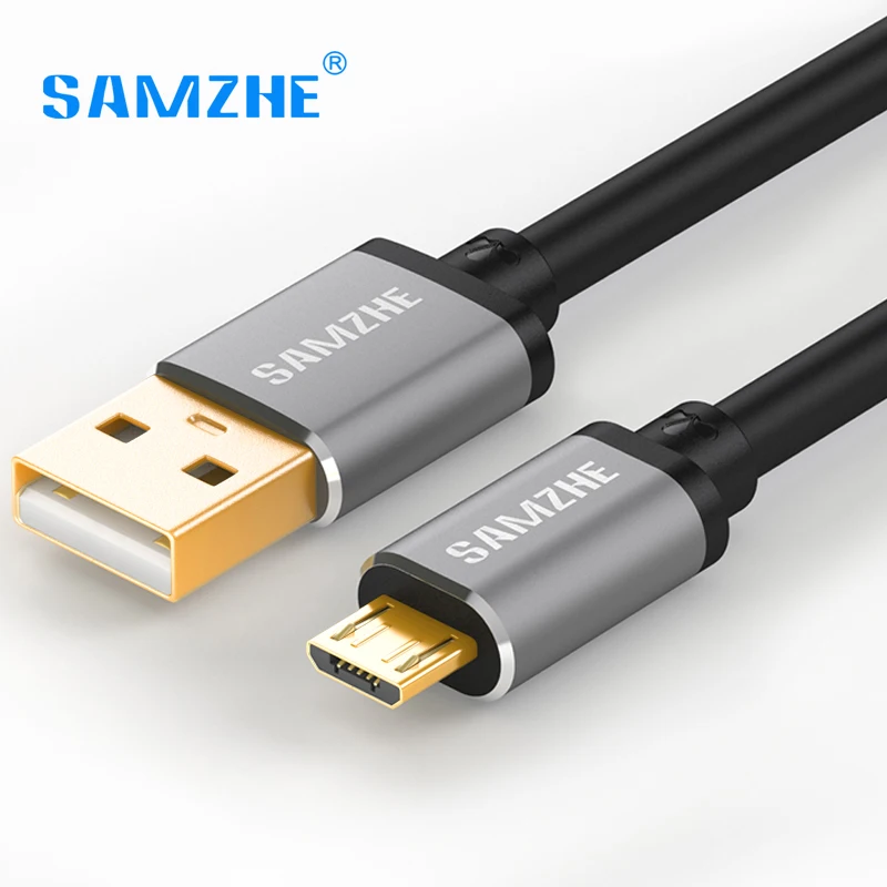 Image SAMZHE USB2.0 Micro Android Data Cable Aluminum Shell Silver USB Cable 0.25 0.5 1 1.5 2M Gold plated Connector USB2.0 Wire