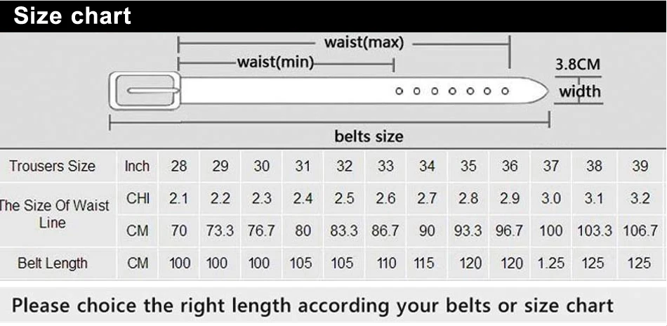 Belt Size Chart Cm