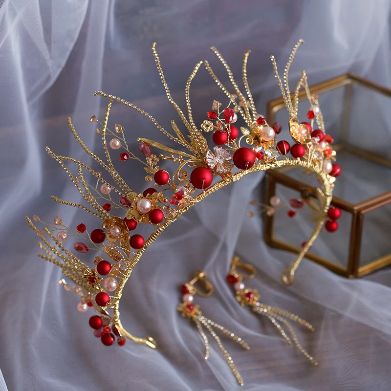 European Baroque Red Beads Wedding Crowns Headpieces Brides Pearls Tiaras Headbands Party Hair Accessory
European Baroque Red Beads Wedding Crowns Headpieces Brides Pearls Tiaras Headbands Party Hair Accessory