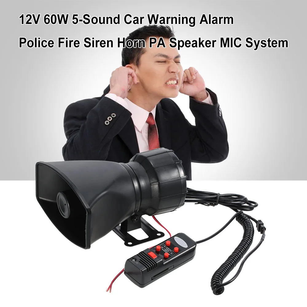 12V 60W 5 Sound Car Warning Alarm Police Fire Siren Horn Loud PA Speaker MIC System | Автомобили и мотоциклы