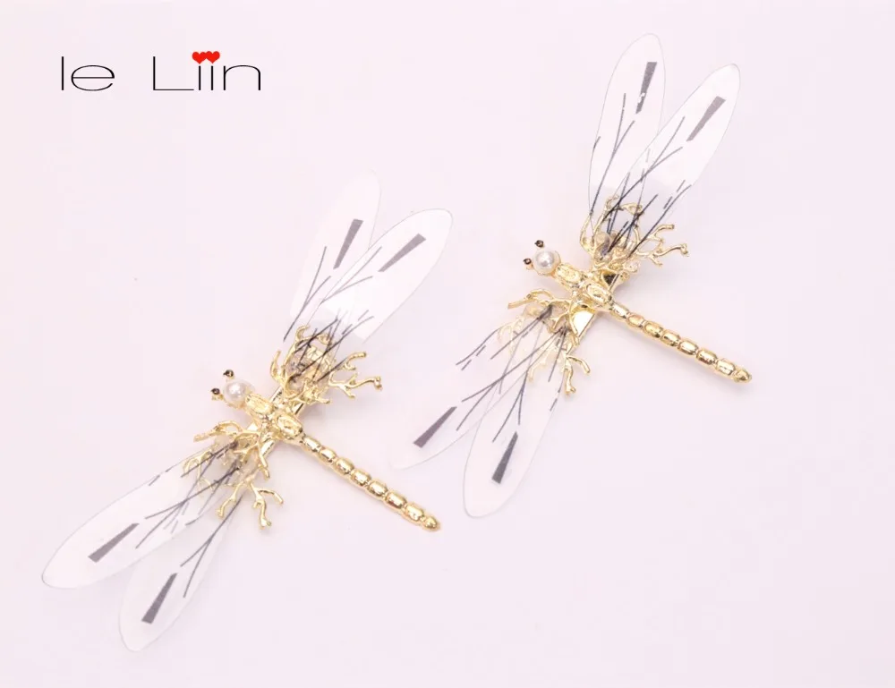 Le Liin Double Golden Dragonfly Hair Clip with Transparent Wings