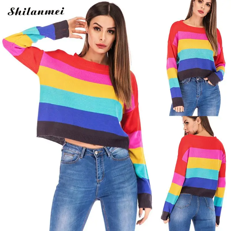 College Candy Color Women'S Sweaters Kawaii Stripes Sweater Multi-Color Loose Casual Sweater Female Harajuku Pullover For Women
College Candy Color Women'S Sweaters Kawaii Stripes Sweater Multi-Color Loose Casual Sweater Female Harajuku Pullover For Women