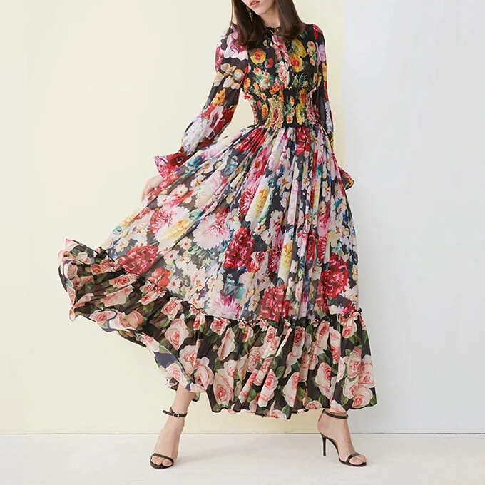 Spring Runway Dress 2019 Women Elegant Ruffled Long Sleeve Floral Printed Long Silk Chiffon Dress Vacation Boho Chic Dress
Spring Runway Dress 2019 Women Elegant Ruffled Long Sleeve Floral Printed Long Silk Chiffon Dress Vacation Boho Chic Dress