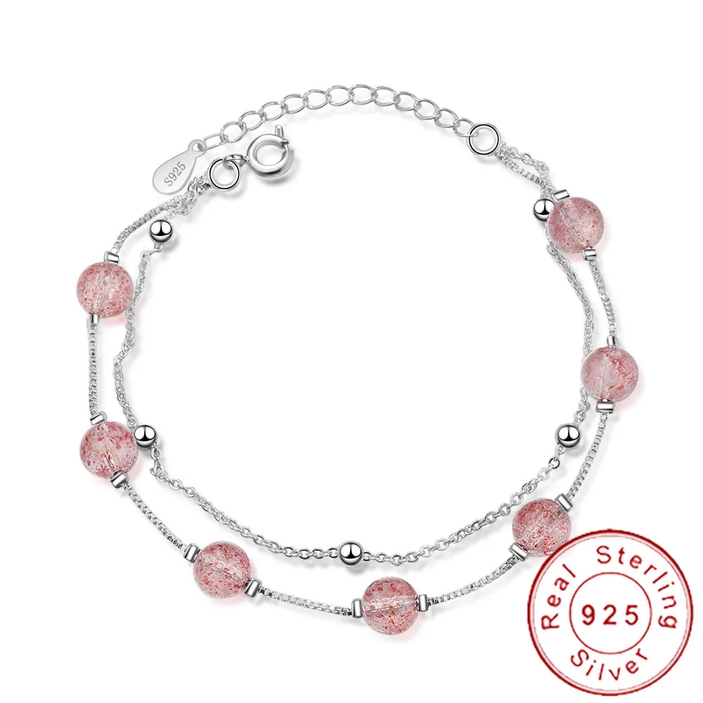 Real Pure 925 Sterling Silver Natural Pink Stone Strawberry Quartz Bracelet Beads Multi Layer Braslet Woman Lucky Charms SB011
Real Pure 925 Sterling Silver Natural Pink Stone Strawberry Quartz Bracelet Beads Multi Layer Braslet Woman Lucky Charms SB011