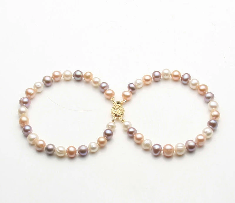 

FREE SHIPPING>>>@@ AA+ New 7-8mm 2 Rows Genuine Natural Freshwater Akoya Pearl Bracelet 7.5"