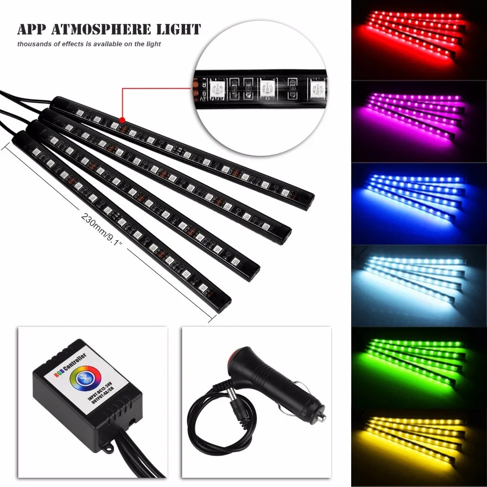 4PCS-APP-Control-12LED-RGB-Led-Car-Atmosphere-Light-Auto-Cigarette-LED-Glow-Decorative-Lamp-With