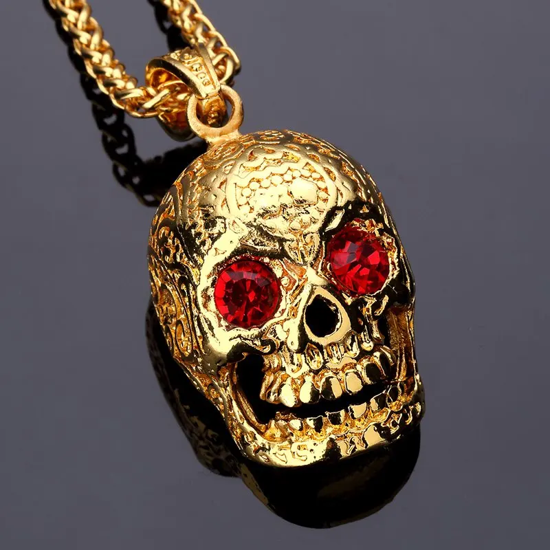 Skull Pendant Necklace Hip Hop Jewelry With Red Crystal Eyes Skeleton Punk Rock Mens Necklaces Charm HipHop Gold Chain Jewellery
Skull Pendant Necklace Hip Hop Jewelry With Red Crystal Eyes Skeleton Punk Rock Mens Necklaces Charm HipHop Gold Chain Jewellery