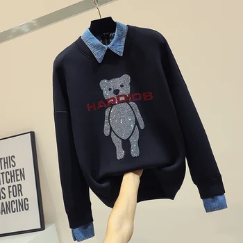 New Spring Autumn Fashion Faux Two Piece Tops for Women Turn Down Collar Cartoon Letter Beading Long Sleeve Students Sweatshirts
New Spring Autumn Fashion Faux Two Piece Tops for Women Turn Down Collar Cartoon Letter Beading Long Sleeve Students Sweatshirts