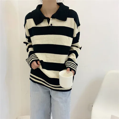 Autumn New Plus Size Preppy Style Women Sweater jumper Turn Down Collar Long Sleeve Female Pullover Striped vintage Sweaters Top
Autumn New Plus Size Preppy Style Women Sweater jumper Turn Down Collar Long Sleeve Female Pullover Striped vintage Sweaters Top