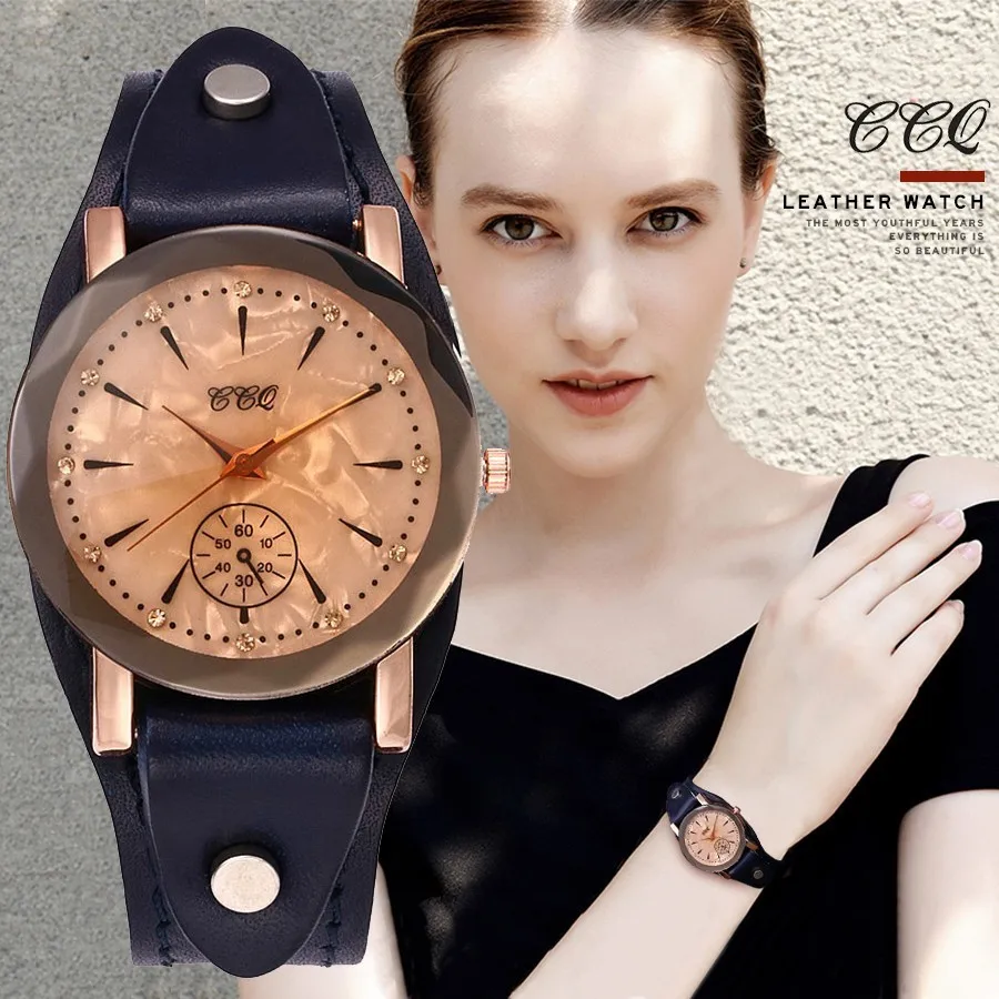 

CCQ Brand Vintage Cow Leather Simple Bracelet Watch Casual Unisex Women Men Leather Quartz Wristwatches Clock Gift Montre Femme