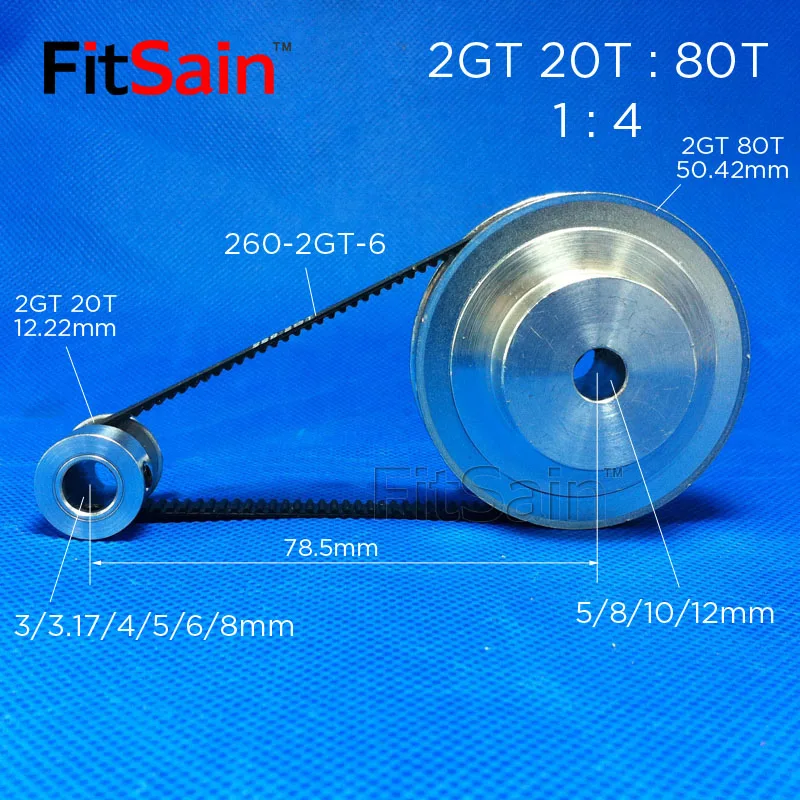 FitSain-2GT 20T:80T aluminum alloy pulley 1:4 reduction ratio drive synchronous wheel center hole 3.175/4/5/6/6.35/8/10/12mm
FitSain-2GT 20T:80T aluminum alloy pulley 1:4 reduction ratio drive synchronous wheel center hole 3.175/4/5/6/6.35/8/10/12mm