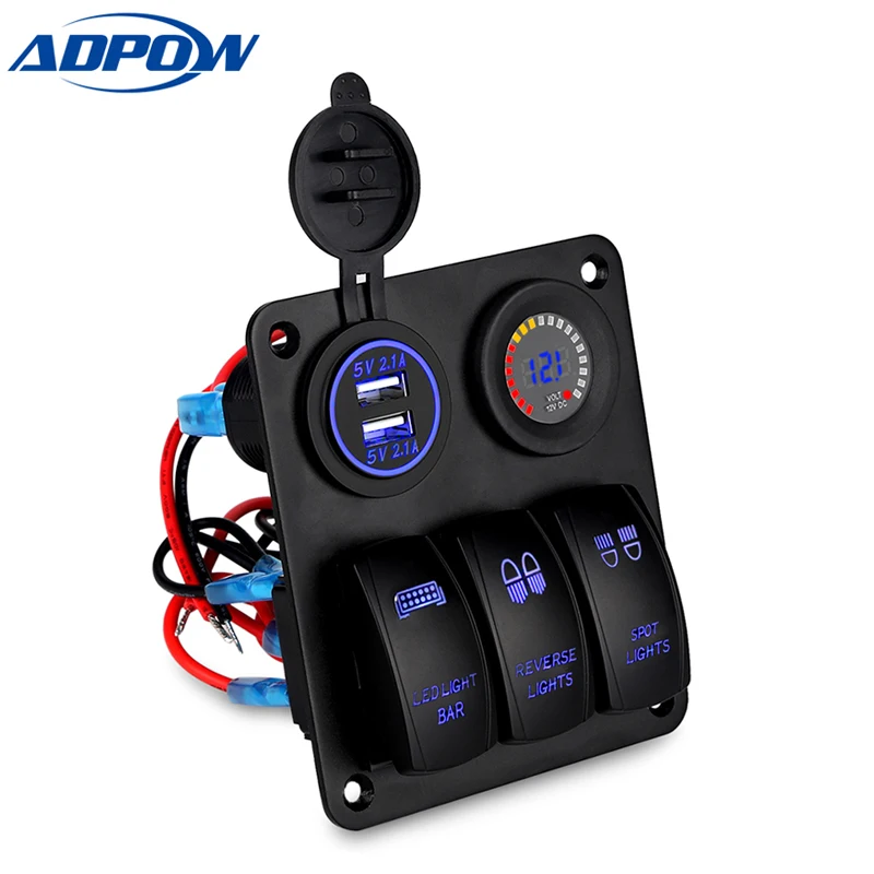 3 Gang Marine Toggle Rocker Switch Panel with LED Voltmeter 4.2A Dual USB Charger Socket Adapter For Car Boat Vehicles Socket
3 Gang Marine Toggle Rocker Switch Panel with LED Voltmeter 4.2A Dual USB Charger Socket Adapter For Car Boat Vehicles Socket