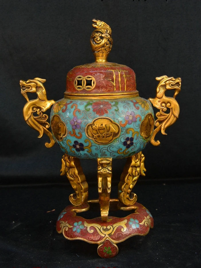 Old Chinese Bronze Cloisonne Enamel Dragon Beast Incense Burner Censer Incensory
Old Chinese Bronze Cloisonne Enamel Dragon Beast Incense Burner Censer Incensory